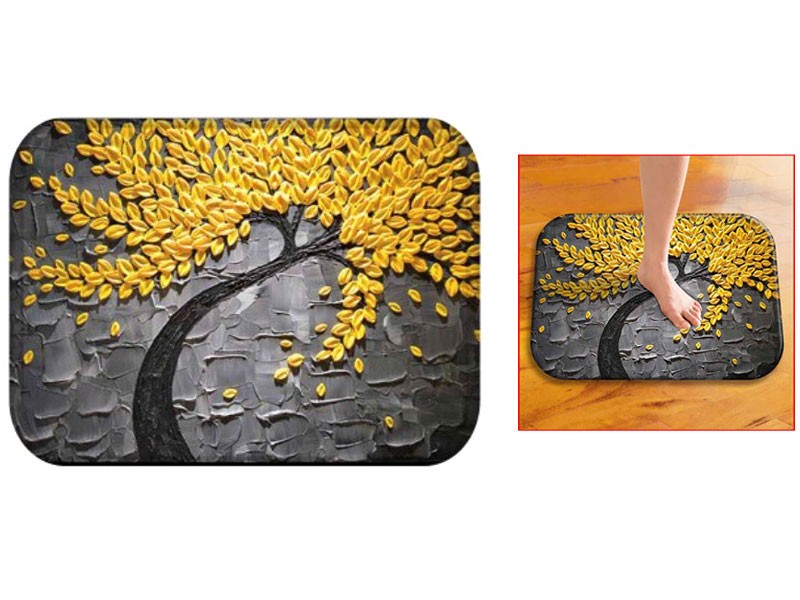 3D Painting Tree Pattern Coral Fleece Mat Absorbent Bathroom Carpet 40*60cm