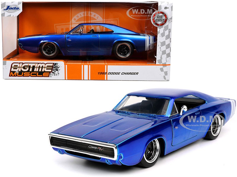 1968 Dodge Charger R/T Candy Blue with White Stripes Model Car