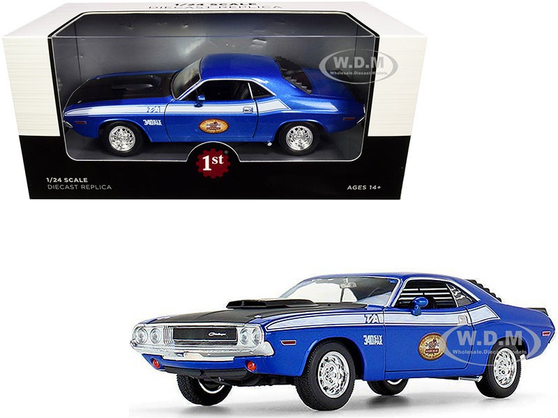 1970 Dodge Challenger T/A 340 Six Pack Blue Metallic with Black Hood Model Car