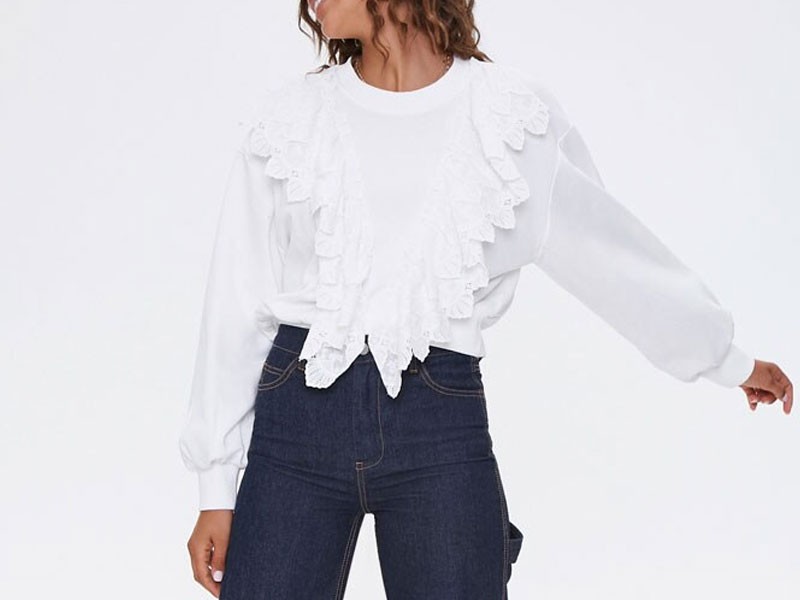 Crochet Ruffle-Trim Top For Women