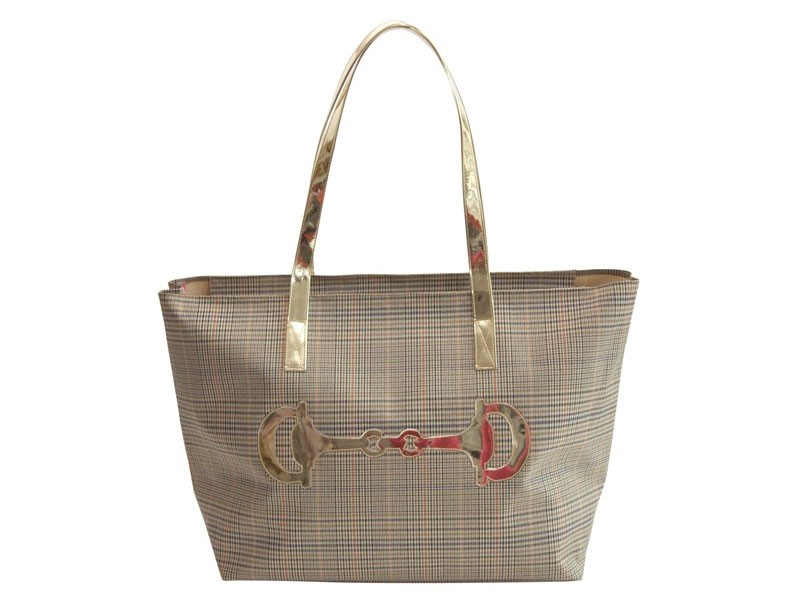 Tattersall Madison Tote with Shiny Gold Horsebit