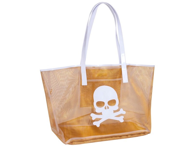 Gold Mesh Madison Women's Tote With White Skull