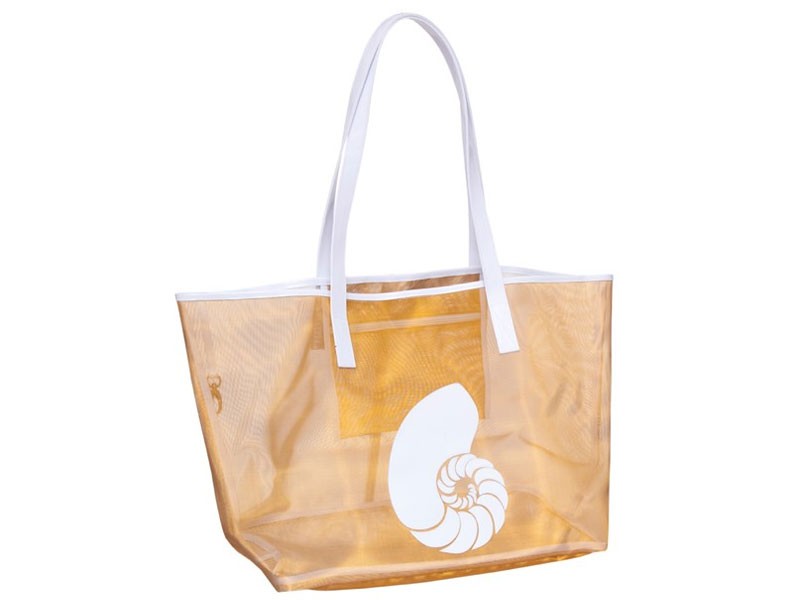 Gold Mesh Madison Tote with White Nautilus Shell For Women