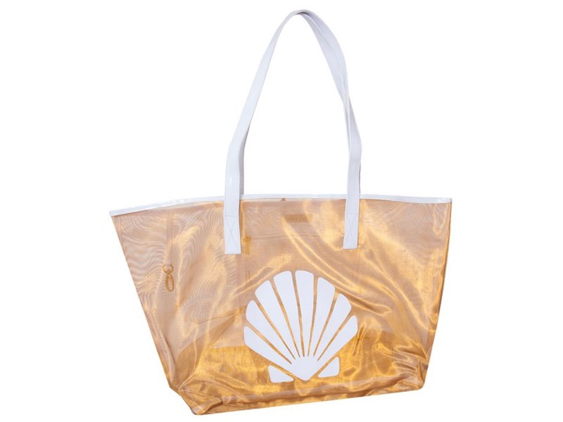 Gold Mesh Madison Women's Tote With White Scallop Shell