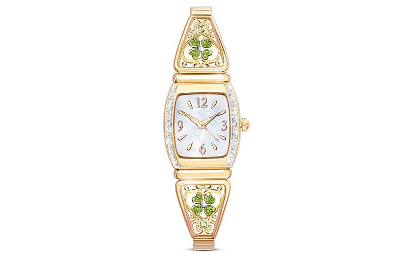 Luck Of The Irish Engraved Four-Leaf Clover Stretch Watch