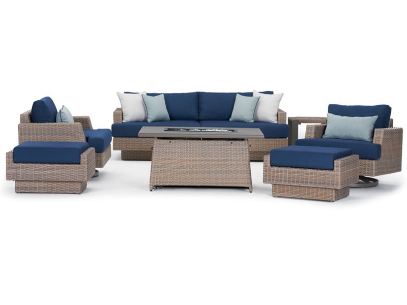 Portofino Repose 7pc Motion Fire Seating Set Laguna Blue