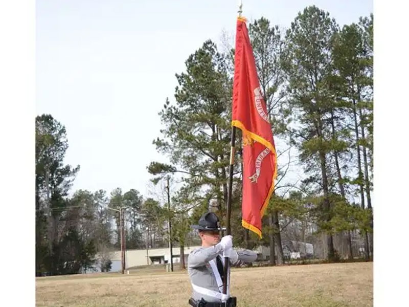 8' Jointed Oak Parade Pole Set Marine Flag Double Belt