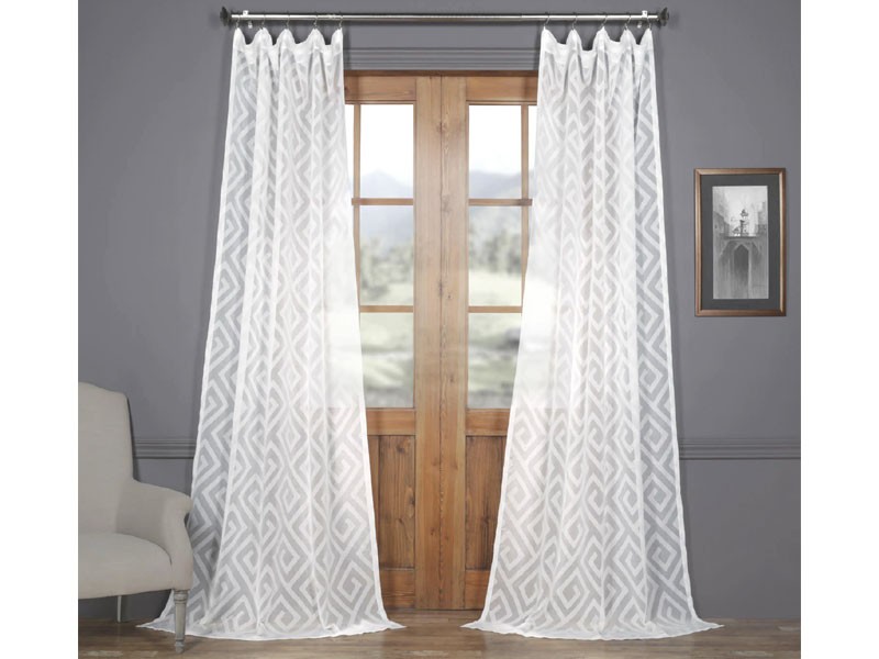 Toulouse Key Taupe Patterned Faux Linen Sheer Curtain