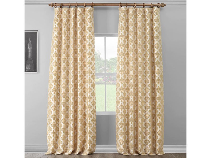 Beatrice Champagne Beige Designer Flocked Curtain