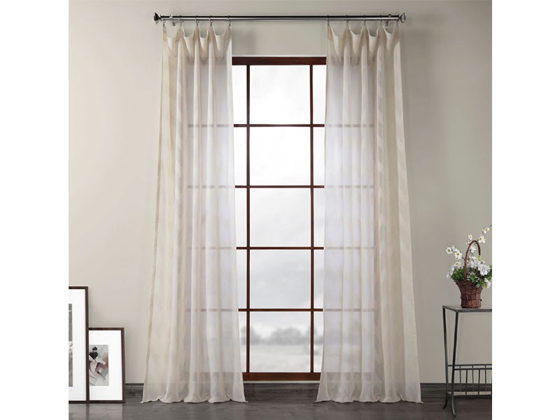 Sirius Beige Patterned Linen Sheer Curtain