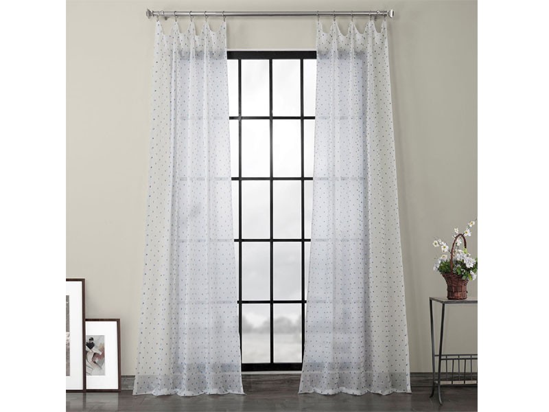 Altair Blue Patterned Linen Sheer Curtain