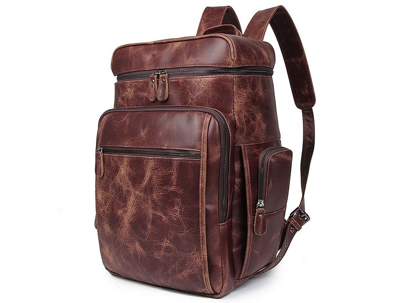 Borego Large Distressed Men's Top Grain Leather Travel Backpack & Daypack Brown