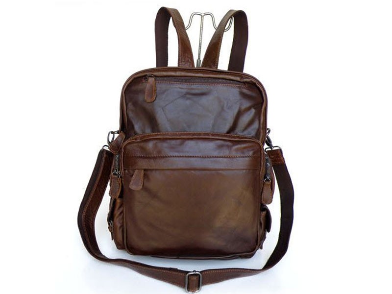 Boston Men's Vintage Leather Convertible Backpack & Shoulder Bag Brown