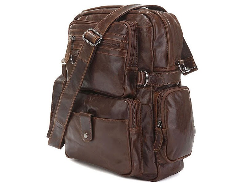 Liverpool Men's Vintage Leather Convertible Backpack & Shoulder Bag Brown