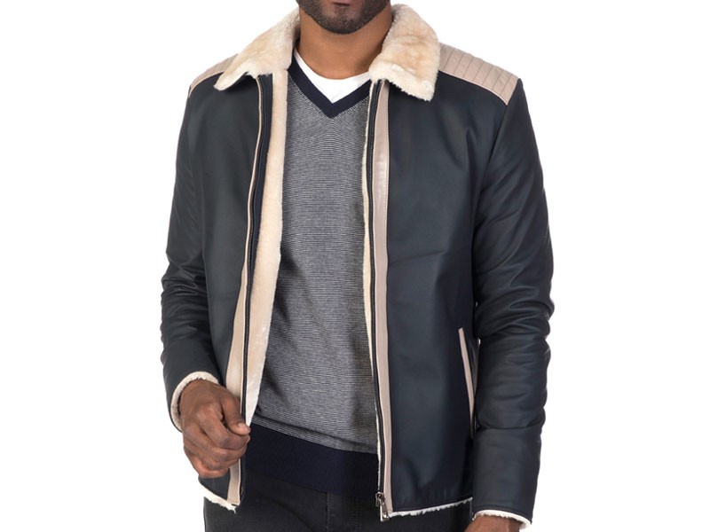 Giorgio di Mare Forsyth Leather Jacket Navy Beige