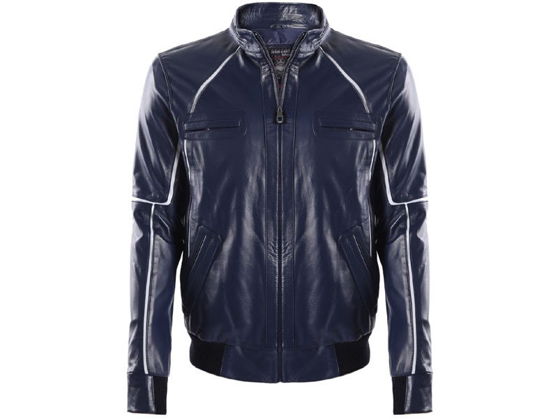 Giorgio Di Mare Tempe Leather Dark Blue Jacket For Men