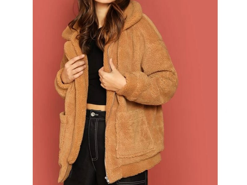 Shein Women's Drop Shoulder Oversized Teddy Jacket