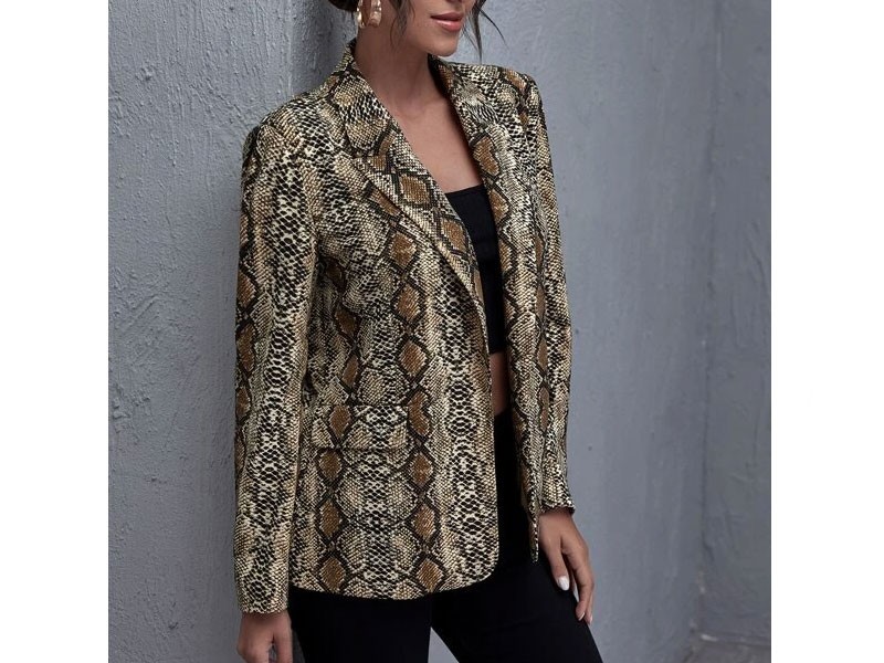 Shein Notched Collar Snakeskin Print Blazer For Women