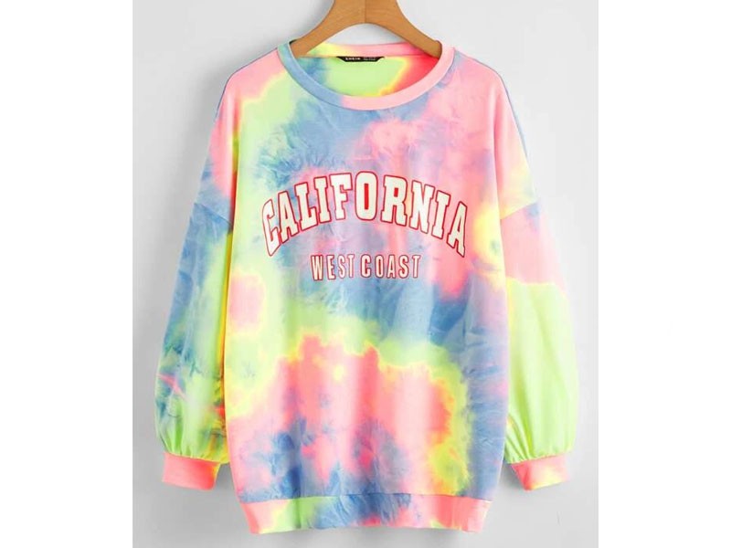 Shein Letter Graphic Tie Dye Drop Shoulder Pullover For Women