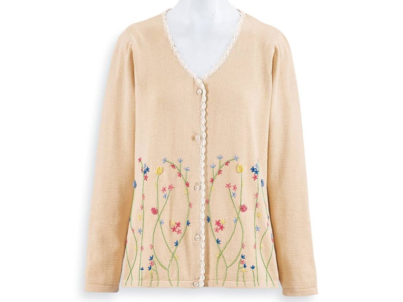 Women's Hand-Embroidered Spring Blossoms Sweater