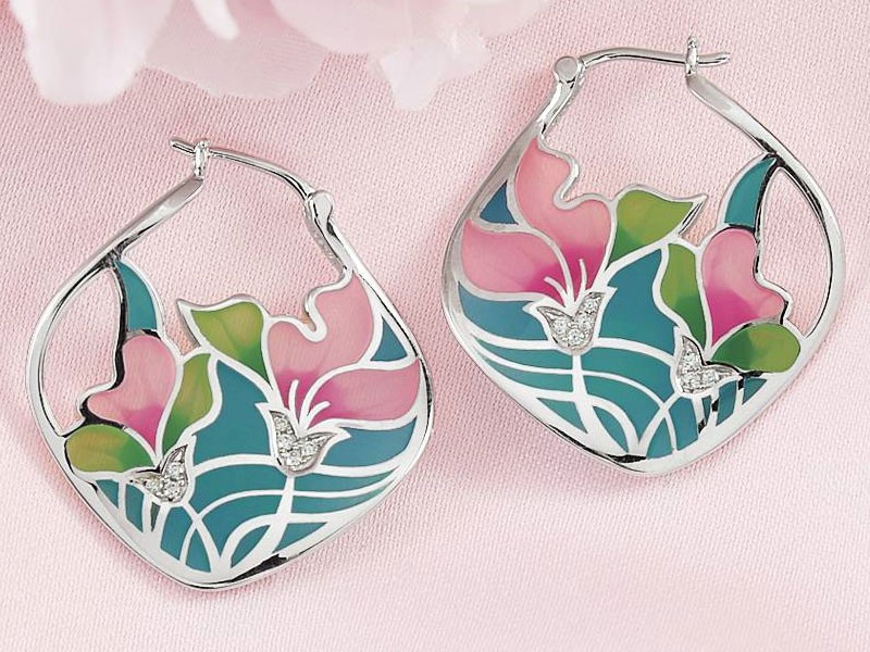 Enameled & Sterling Mosaic Earrings For Women