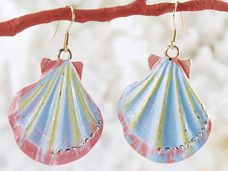 Crystal-Accent Seashell Earrings For Women