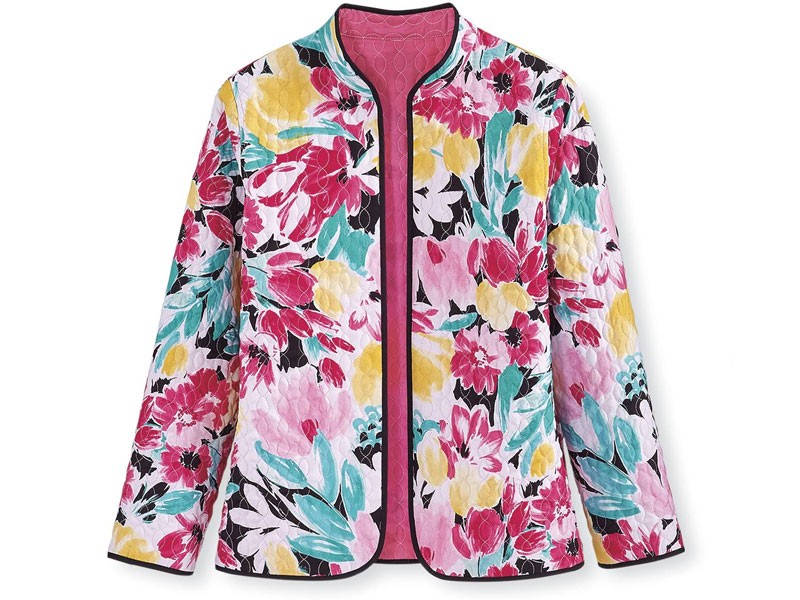 Alfred Dunner Reversible Painted Floral Quilted Jacket For Women