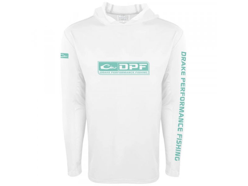 Drake Performance Fishing Shield 4 Lightweight Hoodie White/Teal