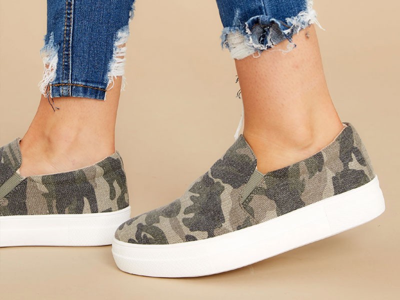 Go The Distance Camo Slip On Sneakers For Women
