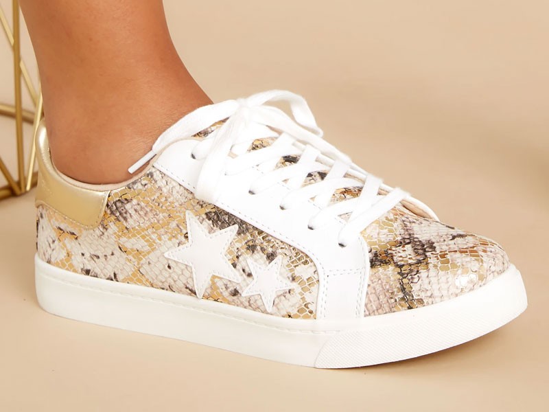 Good Fortune Beige Snakeskin Sneakers For Women