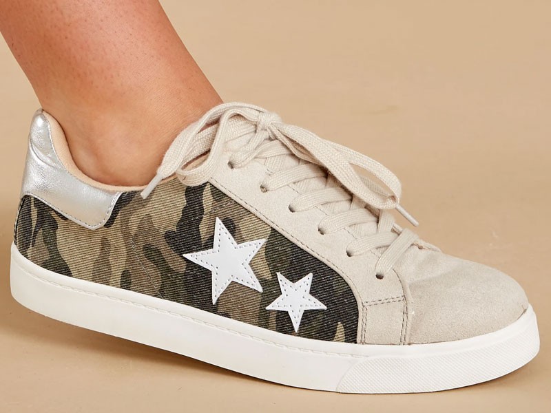 Good Fortune Green Camo Print Sneakers For Women
