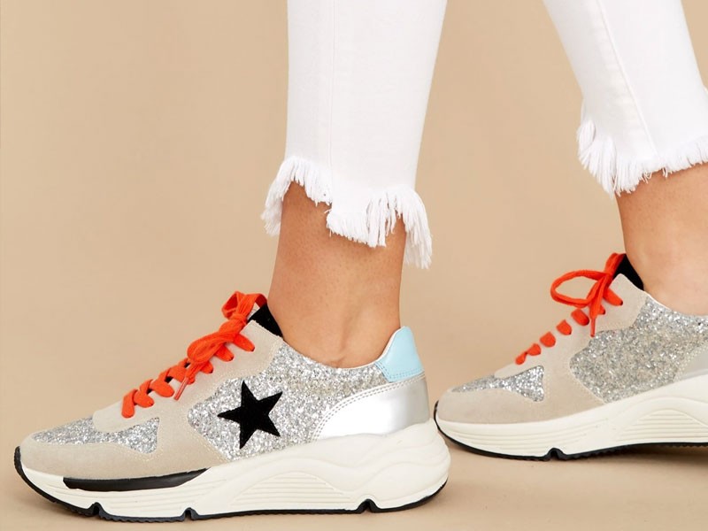Jump Back In Silver And Orange Sneakers For Women