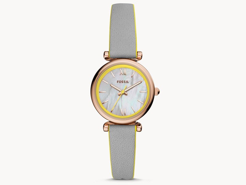 Fossil Carlie Mini Three-Hand Gray Leather Watch For Women