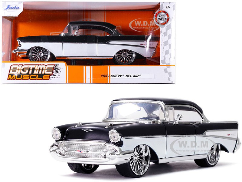 1957 Chevrolet Bel Air Black and White Bigtime Muscle 1/24 Diecast Model Car