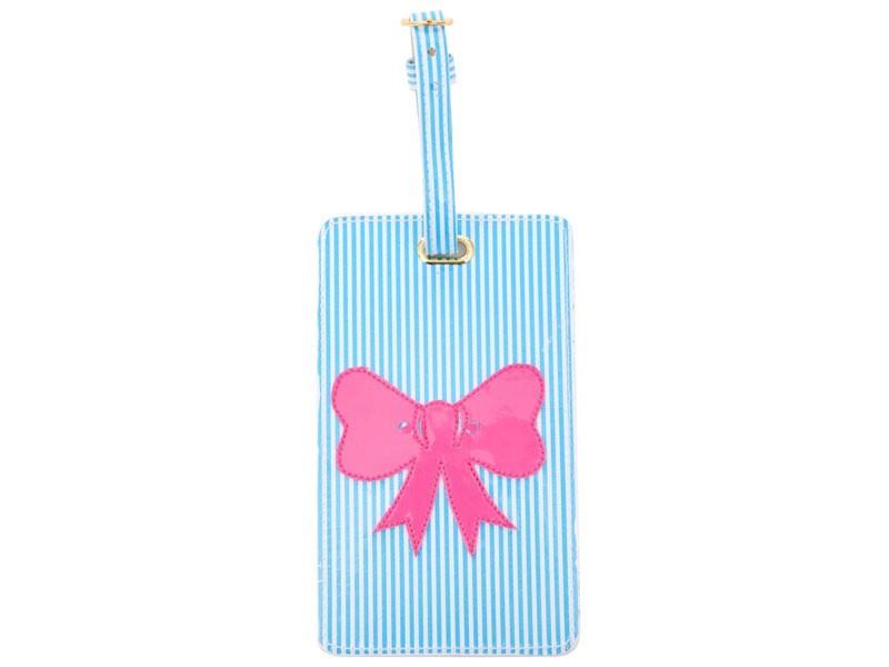 Blue Stripe Luggage Tag with Pink Bow