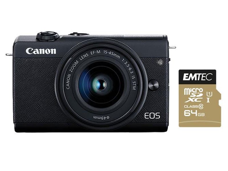 Canon EOS M200 DSLR Camera With 15-45mm Lens With Class 10 64GB MicroSD