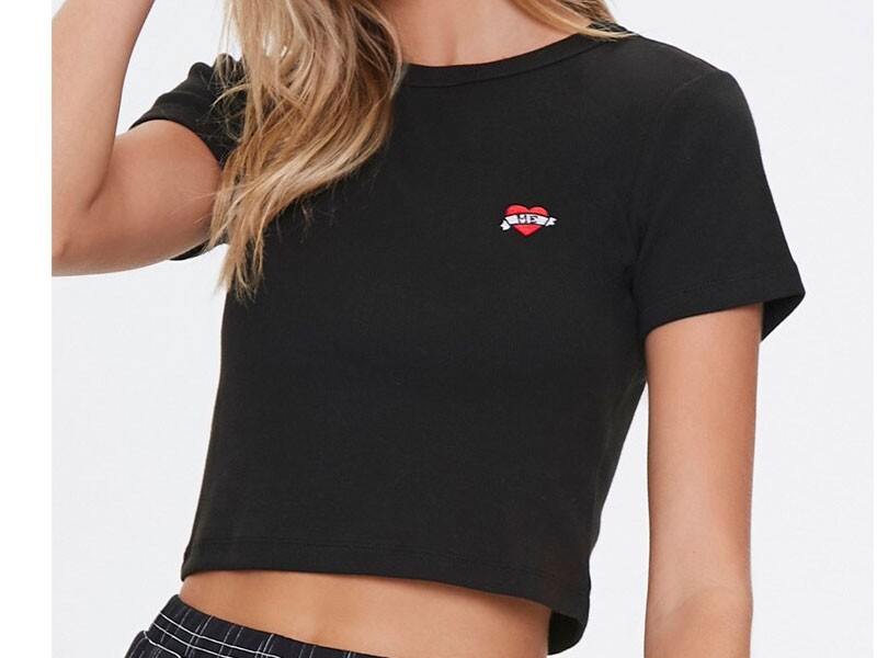 Ribbed Knit Embroidered Me Tee For Women