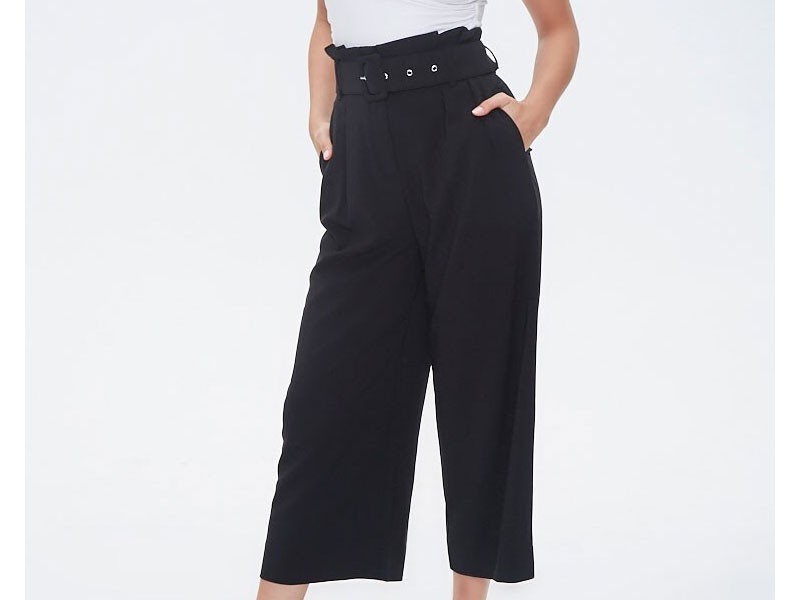 Women's Crepe Wide-Leg Paperbag Pants