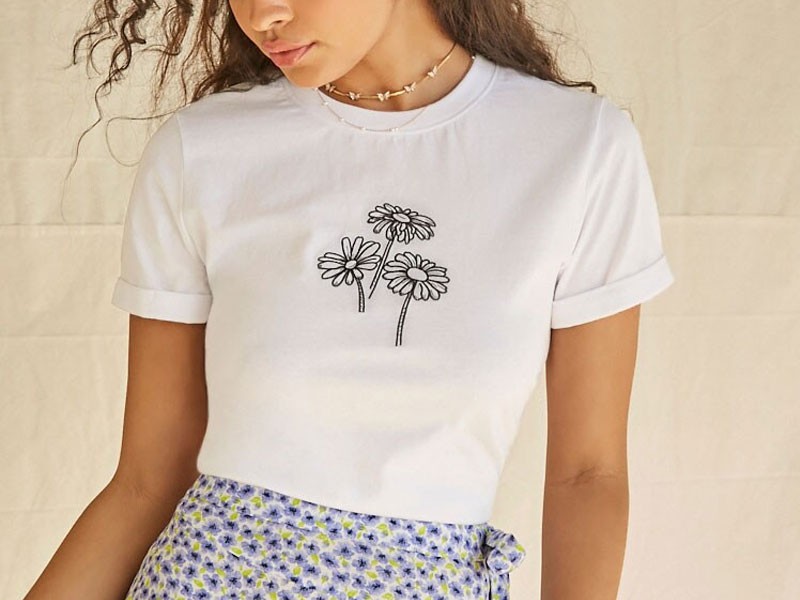 Women's Embroidered Floral Graphic Tee