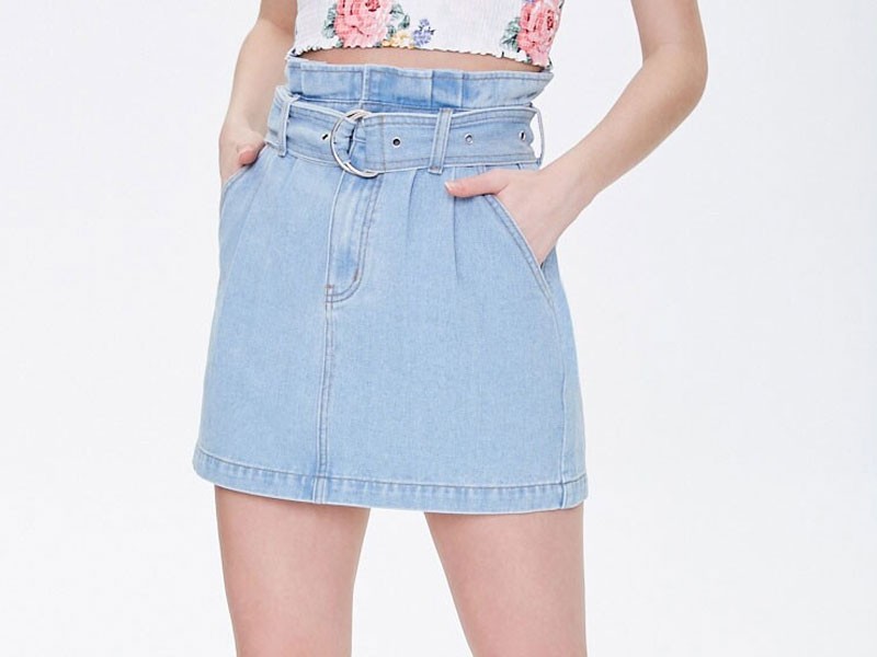 Women's Mini Denim Paperbag Skirt