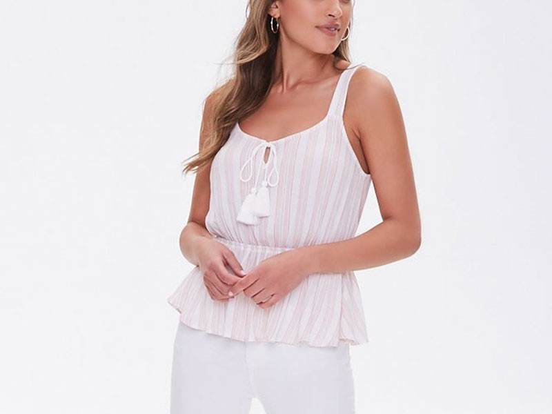 Striped Tasseled Self-Tie Top For Women