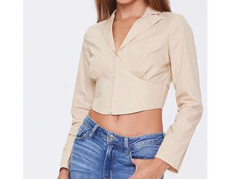 Women's Notched-Collar Crop Top