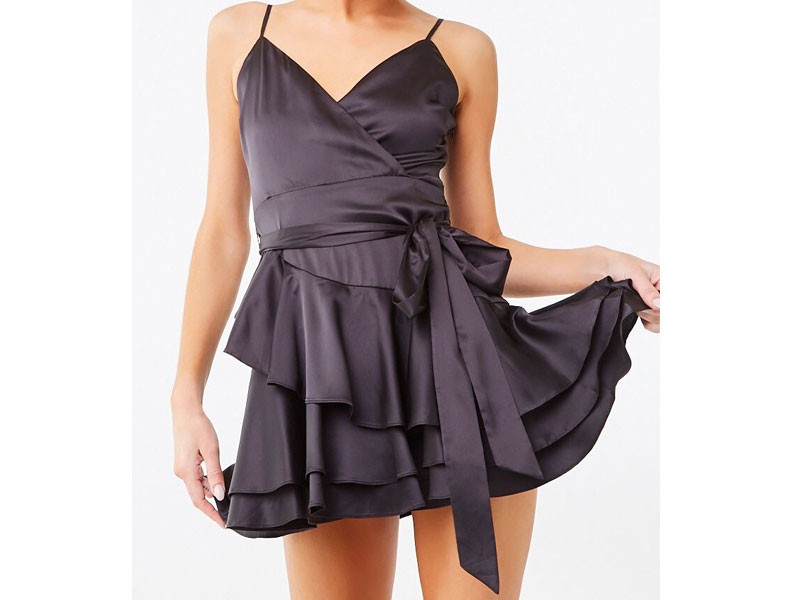 Satin Tiered Flounce Mini Dress For Women