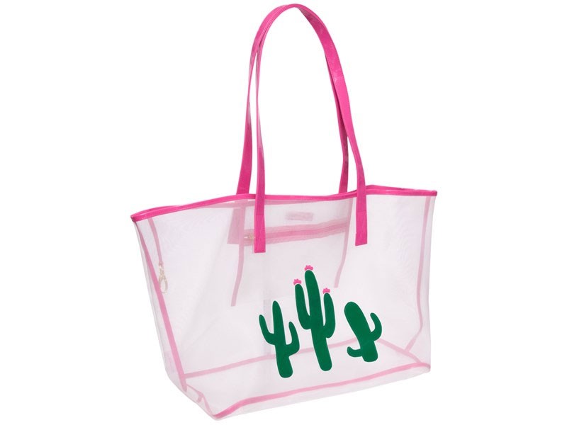 Women's White Mesh Madison Tote with Hunter Green Cacti