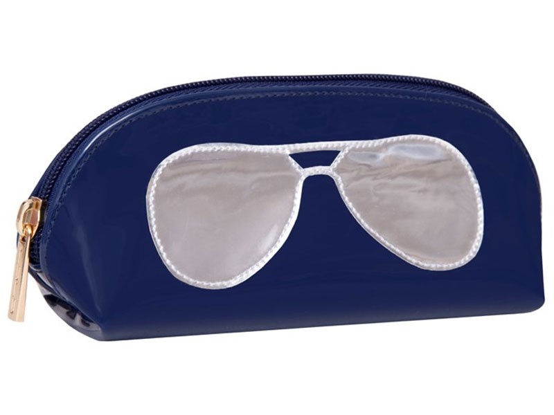 Women's New Navy Sunglass Cases with Shiny Silver Aviators