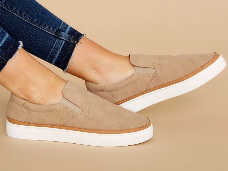 Up Late Taupe Slip On Sneakers For Women