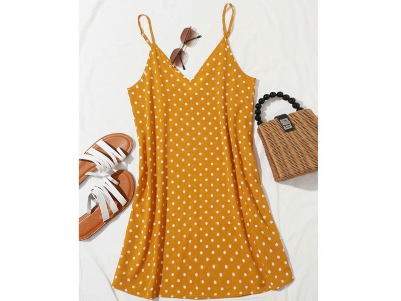 Shein Double V Neck Polka Dot Cami Dress For Women