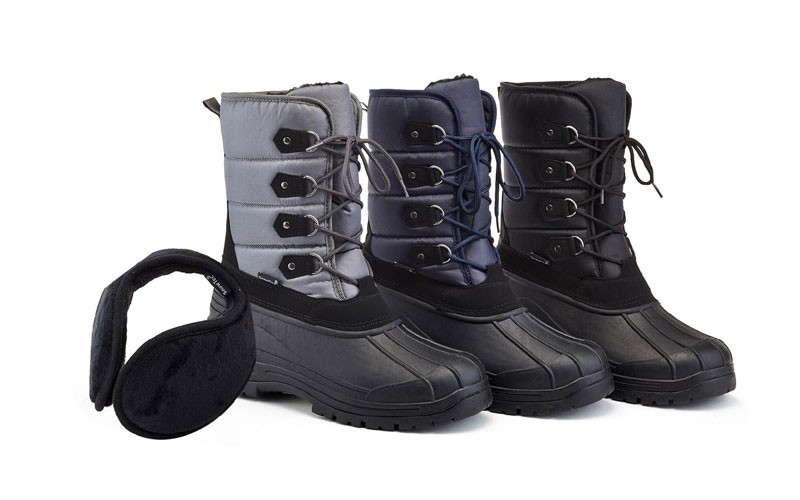 Snow Tec Freddy Men's Waterproof Snow Boots with Free Earmuffs