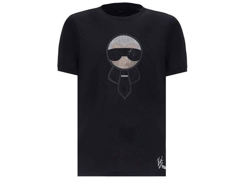 Fendi Men's Crystal Karlito Black Cotton T-Shirt