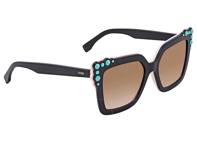 Fendi Women's Brown Gradient Square Sunglasses with Turquoise Studs